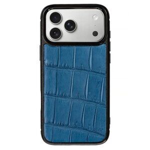 Cadet Blue Alligator Leather iPhone 17 Pro/Pro Max Case • MagSafe Ready